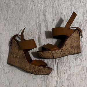 Nude cork wedges
